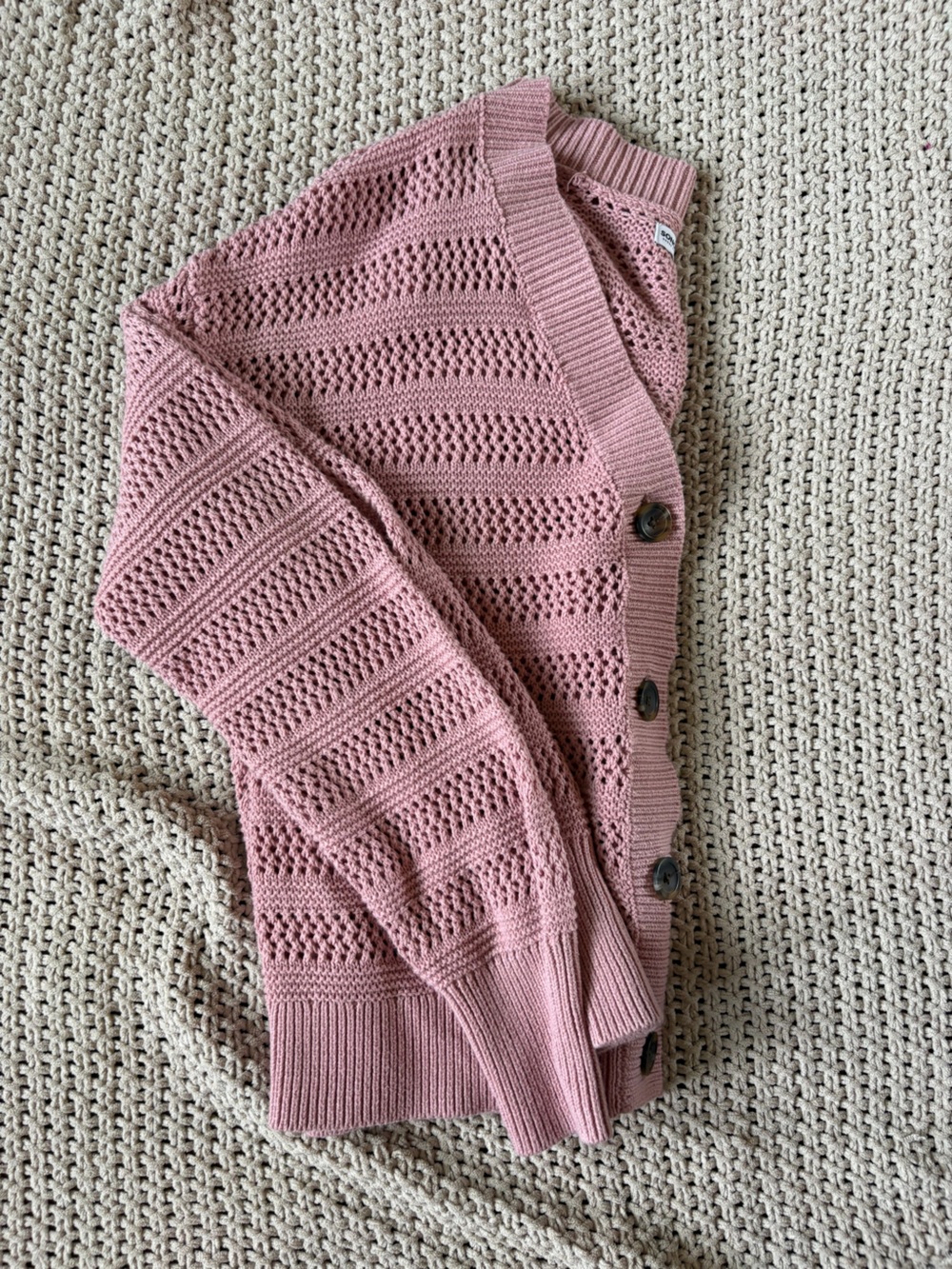 Sonoma Rose Pink Open-Knit Button Cardigan